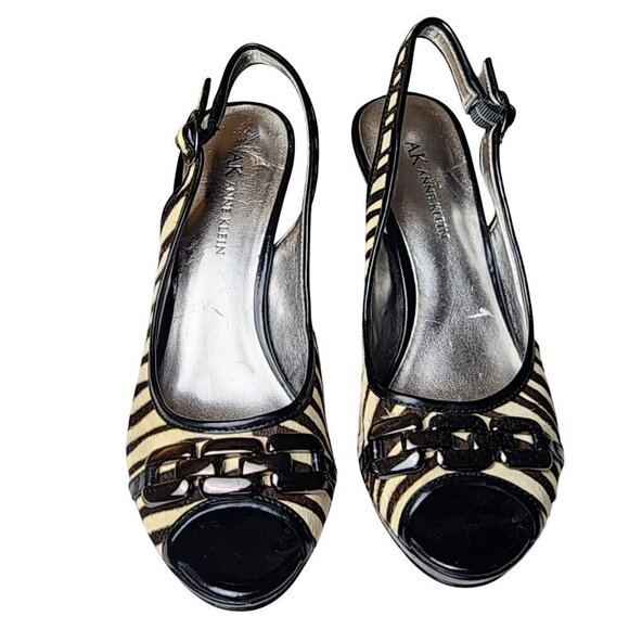 VTG Anne Klein Pony Hair Leather Zebra Print Slingback Peep Toe Heels Size 7.5 - Picture 3 of 15